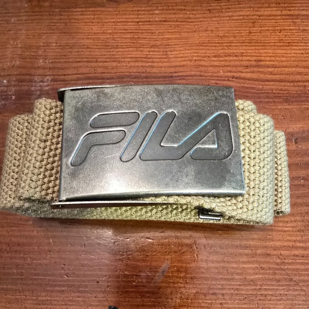 Belt Canvas FILA Adjustable Metal Buckle Khaki 47 inches